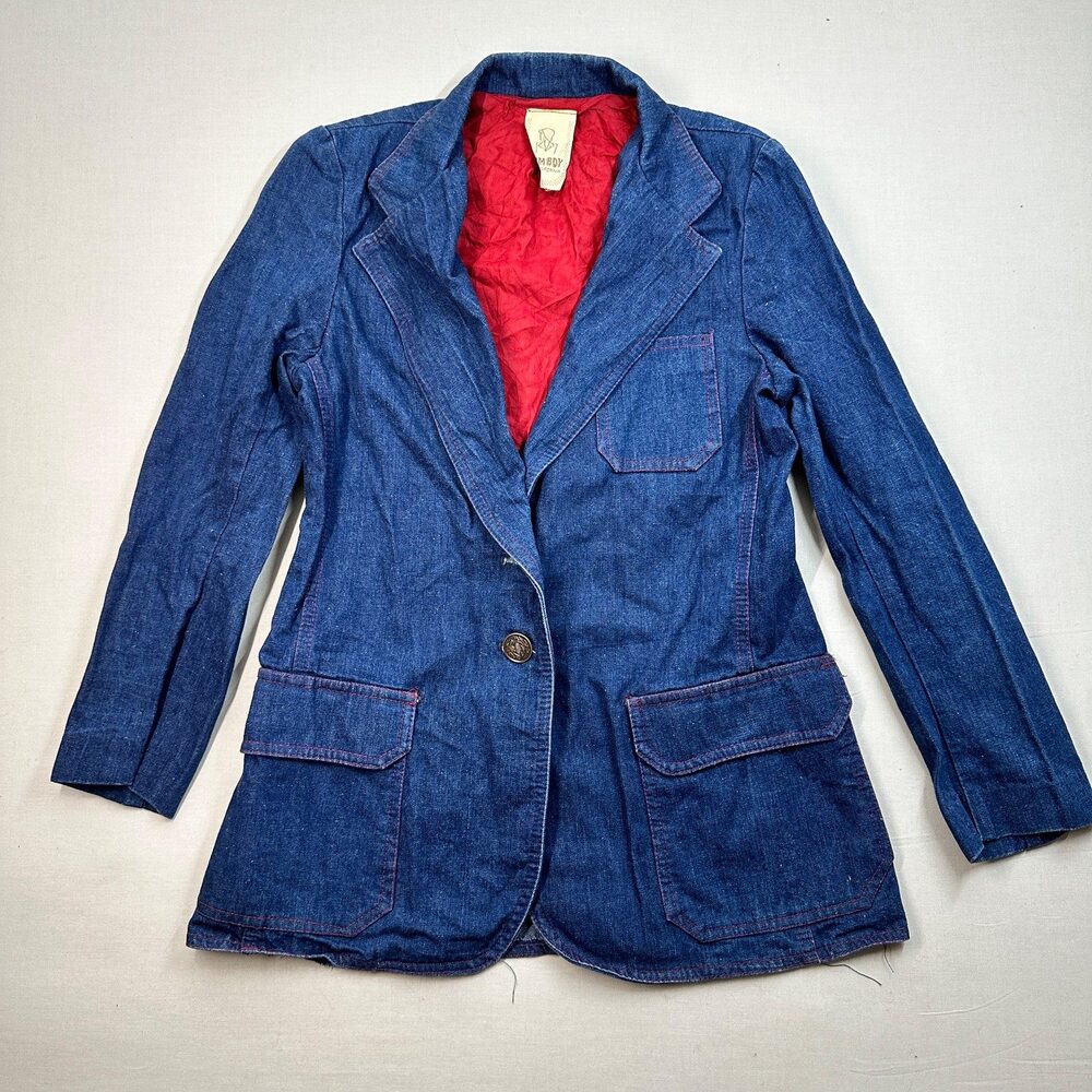 Vintage Tom Boy of California Denim Blazer Red Lining Retro 70s